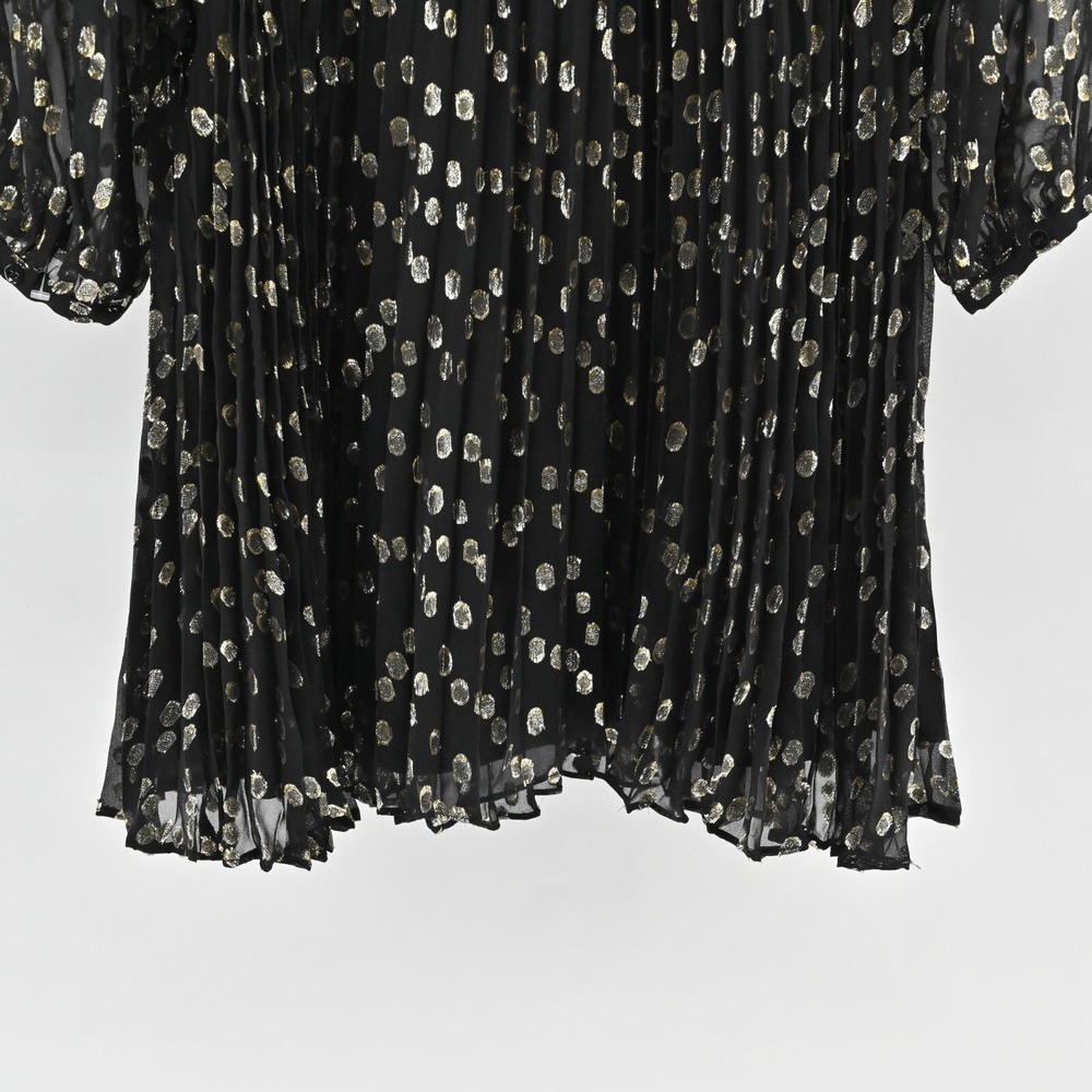 A LOVES A Metallic Dress Size S Black Gold Dot Silk Blend VNeck Accordion NEW - Picture 13 of 14
